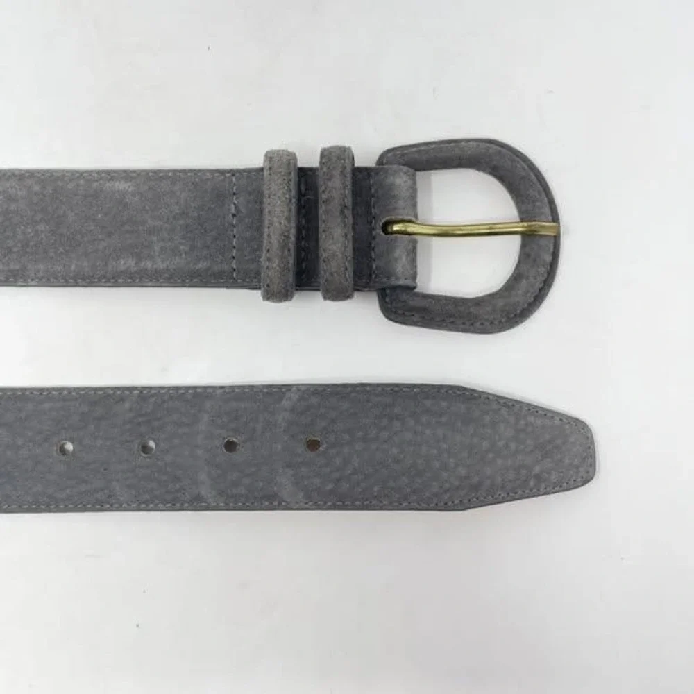 Lands End Suede Belt Gray Womens 25 Covered Buckle Old Money Luxury Modern